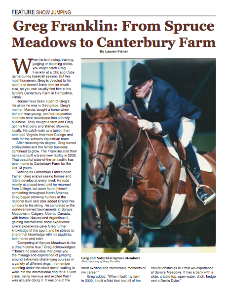 Sidelines Magazine, 4.21.15 : Greg Franklin: From Spruce Meadows to Canterbury Farm